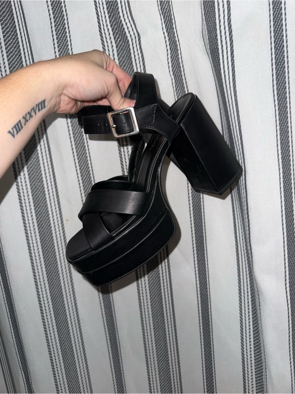 Soda Black Platform Block Heel Sandals